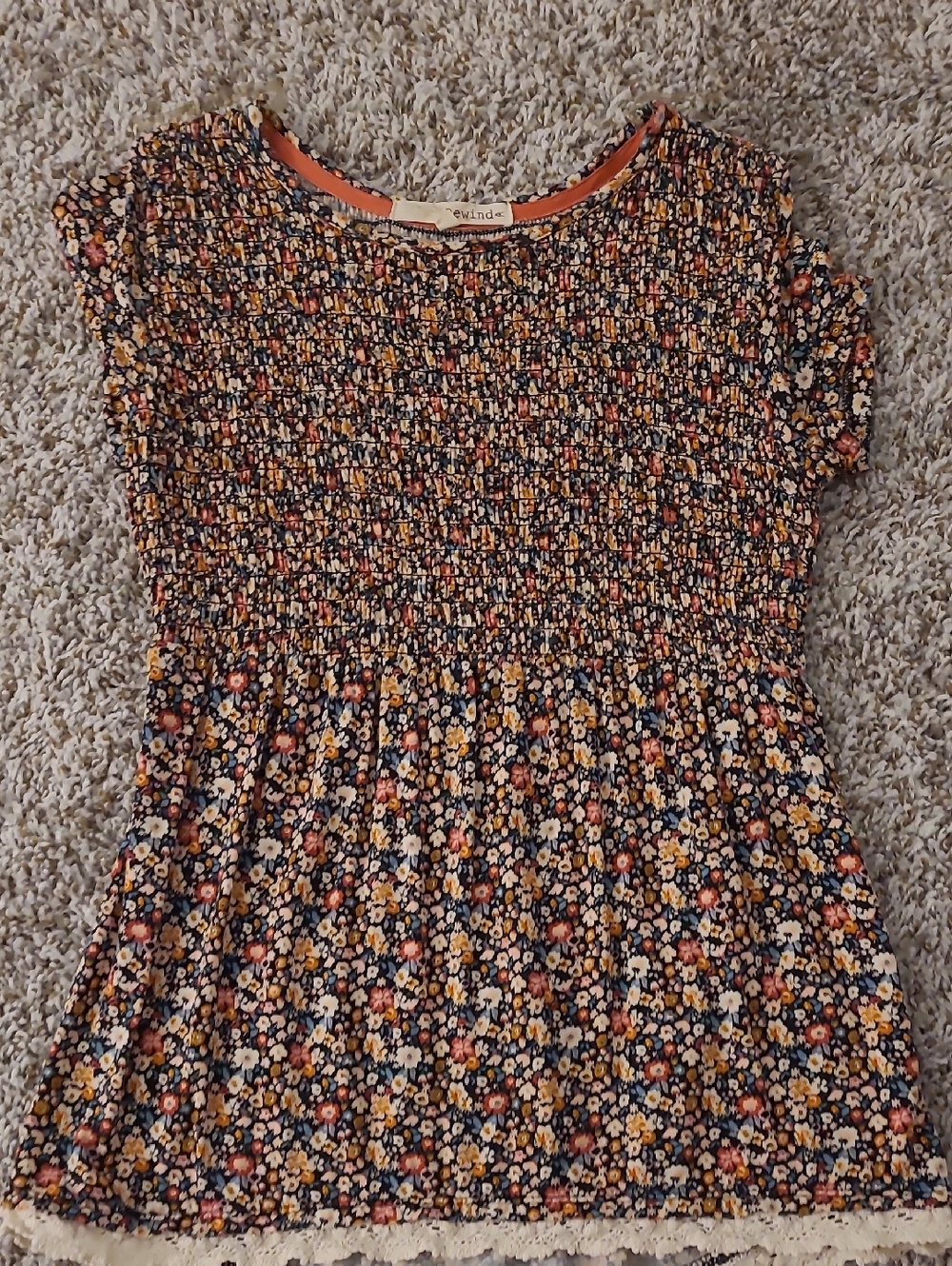 Floral Smocked Top - Black with Golden Yellow & Pink Flowers